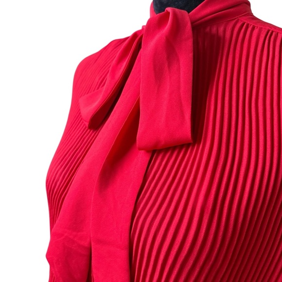 Nanette Lepore | Pleated Neck Tie Long Sleeve Blouse in Crimson Ruby | Sz S - Picture 3 of 9